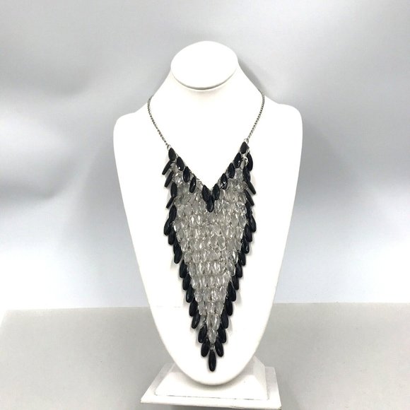 Chain Black Clear Tear Drop Beads Fringe Necklace 20” BIB Statement - Picture 2 of 9